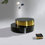 LUXURY MODERN ROUND NESTING CENTER TABLES WITH BLACK AND GOLD FINISH