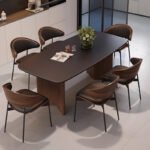 MODERN WALNUT DINING SET WITH CURVED CHAIRS