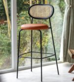 MODERN CANE BACK BAR & DINING CHAIR WITH UPHOLSTERED SEAT AND SLEEK METAL FRAME - Image 2