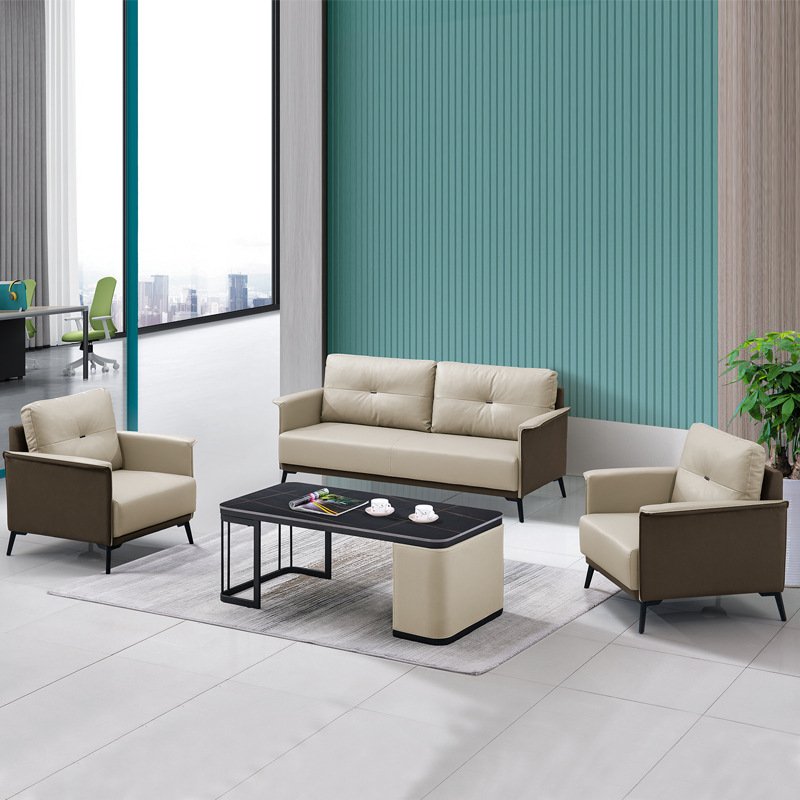 Hb32a42b727a446738170a21ebe591bc7u MODERN BEIGE AND BROWN OFFICE LOUNGE SOFA SET - Image 1