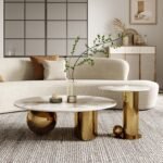 LUXURY MARBLE TOP COFFEE AND SIDE TABLE SET WITH GOLD BASE