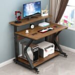 MODERN MOBILE OFFICE DESK WITH ELEVATED MONITOR SHELF AND BUILT-IN STORAGE RACKS - Image 2