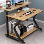 MODERN MOBILE OFFICE DESK WITH ELEVATED MONITOR SHELF AND BUILT-IN STORAGE RACKS - Image 4