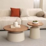 MINIMALIST ROUND WOOD AND BEIGE NESTING CENTER TABLE SET