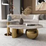 LUXURY MARBLE TOP COFFEE AND SIDE TABLE SET WITH GOLD BASE - Image 2