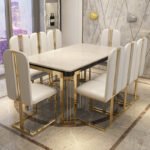 LUXURY WHITE MARBLE DINING SET WITH GOLD FRAME CHAIRS