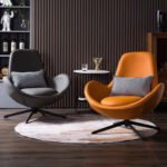 CCURVED ORANGE SWIVEL  SCULPTED ARM ACCENT LOUNGE CHAIR - Image 3