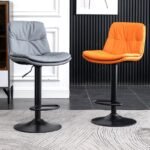 MODERN  LEATHER SWIVEL BAR CHAIR WITH ADJUSTABLE HEIGHT - Image 3