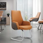 MODERN TAN EXECUTIVE OFFICE CHAIR WITH CHROME SLED BASE