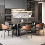 MODERN WALNUT DINING SET WITH CURVED CHAIRS - Image 2