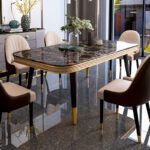 LUXURY GOLD ACCENT MODERN MARBLE-TOP DINING SET - Image 6