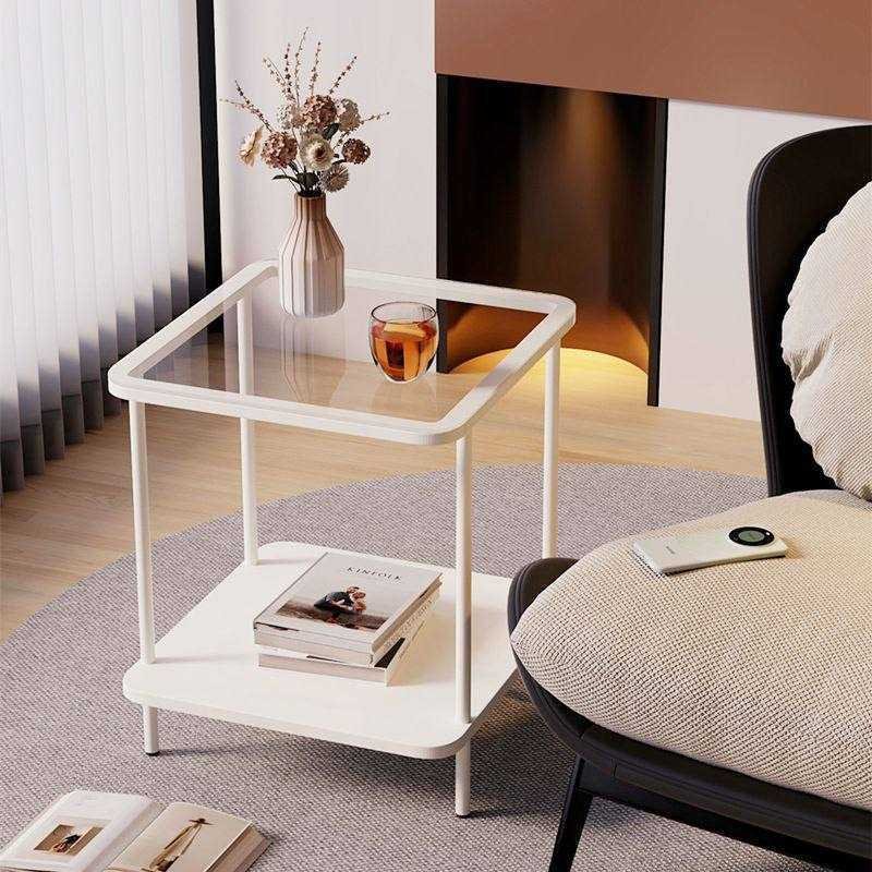 IMG-20260204-WA0036 WHITE SQUARE SMALL STORAGE METAL PORTABLE SIDE TABLE GLASS COFFEE TABLE FOR LIVING ROOM - Image 1