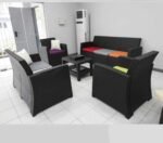 LUXURY GREY RATTAN OUTDOOR LOUNGE CHAIR SET WITH GREEN CUSHIONS - Image 2