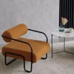 RETRO CURVED UPHOLSTERED BLACK METAL FRAMED LOUNGE ACCENT CHAIR