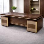 GOLD ACCENT PANELED GRAND LUXURY EXECUTIVE OFFICE DESK