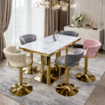 LUXURY MARBLE AND GOLD DINING SET WITH VELVET UPHOLSTERED CHAIRS