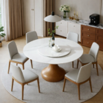 LUXURY MODERN MARBLE DINING SETTING WITH ELEGANT CHAIRS AND CONTEMPORARY INTERIOR DESIGN - Image 3