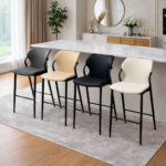 MODERN LEATHER BAR STOOL DINING SET WITH BLACK METAL LEGS