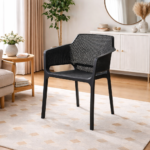 MODERN BLACK PERFORATED PLASTIC ARMCHAIR WITH CONTEMPORARY DESIGN