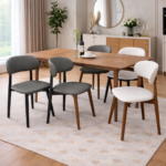 ELEGANT OVAL WALNUT DINING SET WITH CREAM UPHOLSTERED CHAIRS - Image 4