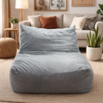 SLATE BLUE CONTEMPORARY LOUNGE BEAN BAG CHAIR WITH PLUSH BACKREST