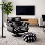 POLKA DOT COMFORT SWIVEL LOUNGE ACCENT CHAIR WITH OTTOMAN