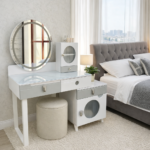 LUMIERE ROUND-MIRROR CONTEMPORARY FROSTED CABINET VANITY