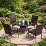 PREMIUM HANDWOVEN RATTAN OUTDOOR PATIO DINING CHAIR SET - Image 4