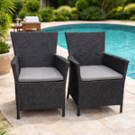 MODERN WICKER OUTDOOR DINING CHAIR SET WITH GLASS-TOP TABLE - Image 2