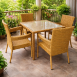 MODERN OUTDOOR WOVEN CHAIR AND TABLE PATIO SET WITH RED CUSHIONS - Image 4