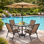 ELEGANT GARDEN OUTDOOR DINING CHAIR SET WITH CANTILEVER UMBRELLA SHADE - Image 2