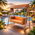 GOLDEN CANOPY WOVWN GARDEN OUTDOOR SWING LOUNGE