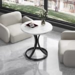 ELEGANT WOOD TOP SIDE TABLE WITH BLACK METAL FRAME