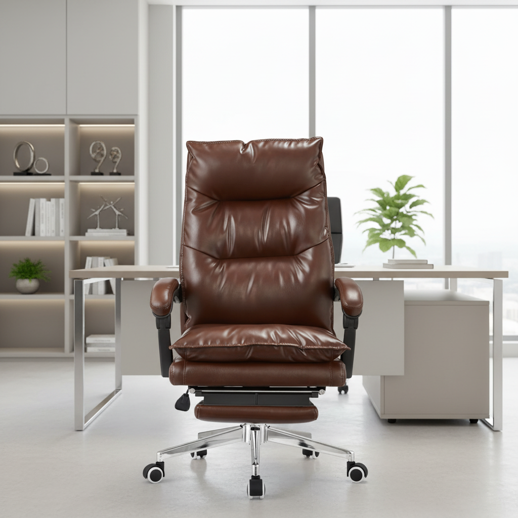 Thick office chair PREMIUM HERITAGE LEATHER HIGH-BACK EXECUTIVE ERGONOMIC OFFICE CHAIR - Image 1