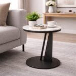 MODERN MARBLE TOP PEDESTAL SIDE TABLE WITH BLACK BASE - Image 2