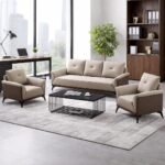 MODERN BEIGE AND BROWN OFFICE LOUNGE SOFA SET - Image 2