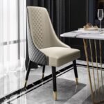 LUXURY QUILTED MODERN DINING ACCENT CHAIR WITH GOLD-TRIM LEGS