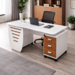 MODERN EXECUTIVE OFFICE DESK WITH INTEGRATED STORAGE AND WOOD