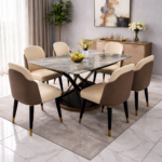 LUXURY MARBLE DINING SET WITH UPHOLSTERED CHAIRS