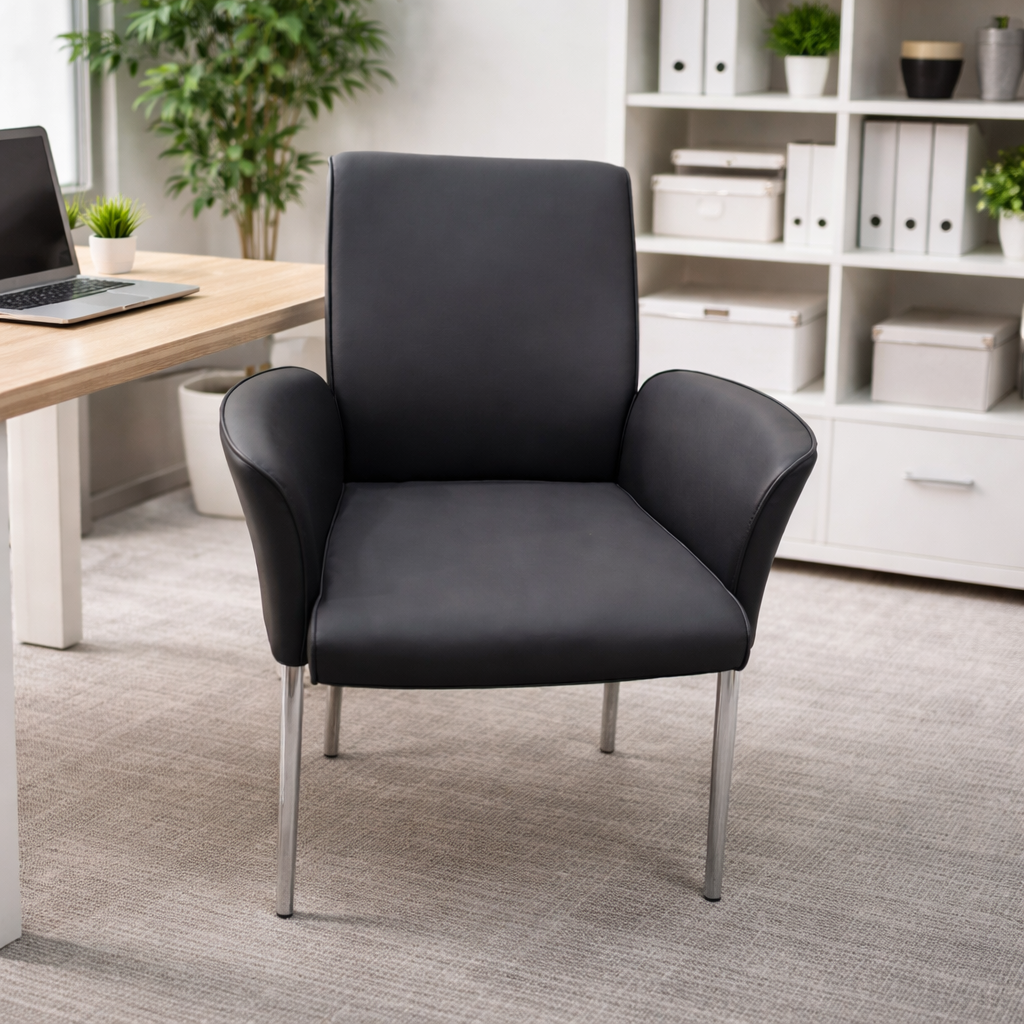 file_00000000637c71fd8936b99cf9825d37 MODERN BLACK LEATHER OFFICE GUEST CHAIR WITH SLEEK METAL LEGS - Image 1