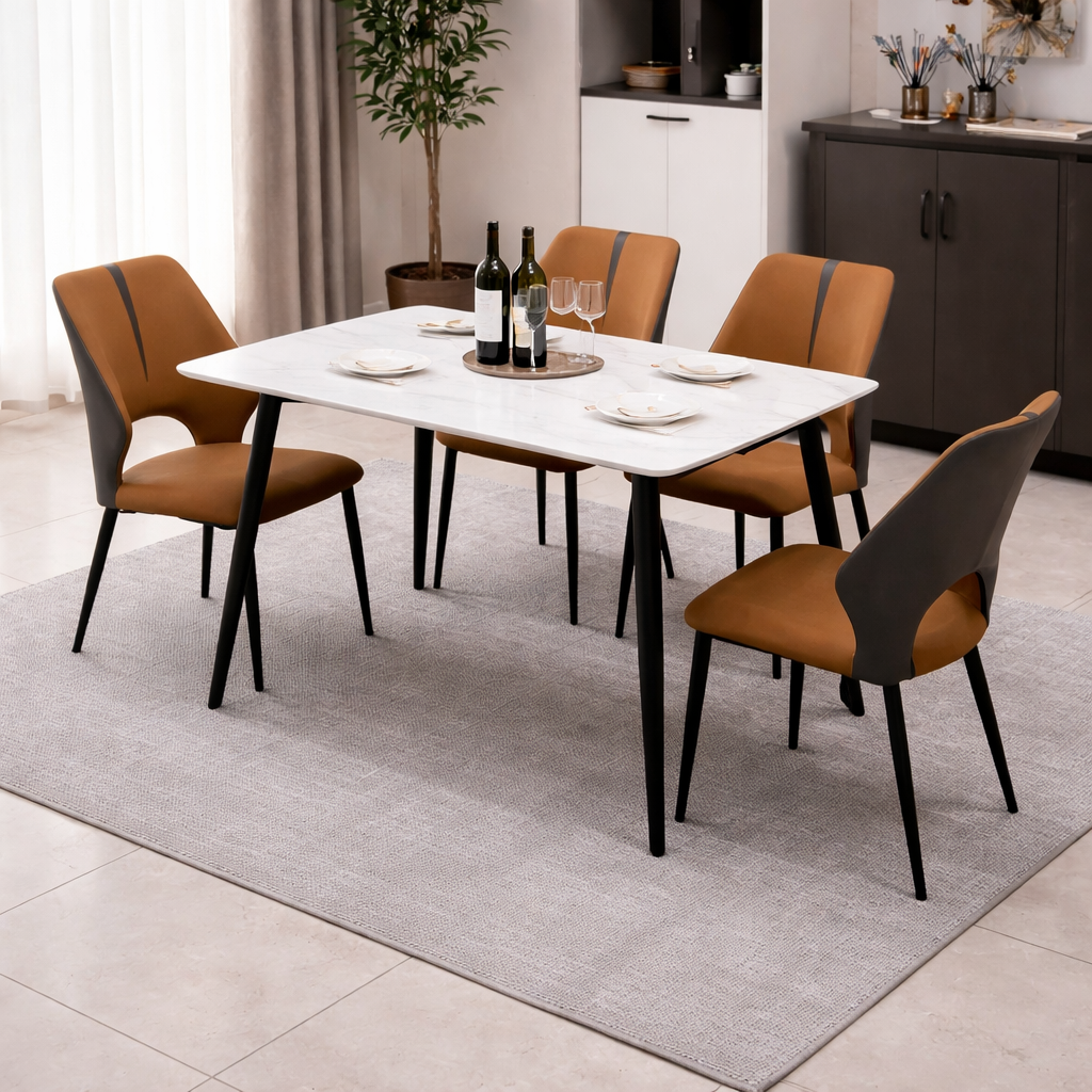 file_00000000762871fd987d27888d9196ad MODERN MARBLE DINING SET WITH CARAMEL SEATS AND BLACK LEGS - Image 1