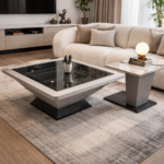 LUXURY MODERN GLASS TOP CENTER TABLE SET