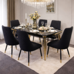 LUXURY GOLD ACCENT MODERN MARBLE-TOP DINING SET - Image 2