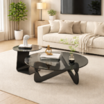 MODERN BLACK GLASS CENTER TABLE SET