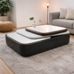 MODERN LUXURY LAYERED CENTER TABLE WITH WOOD ACCENT AND GLOSS FINISH