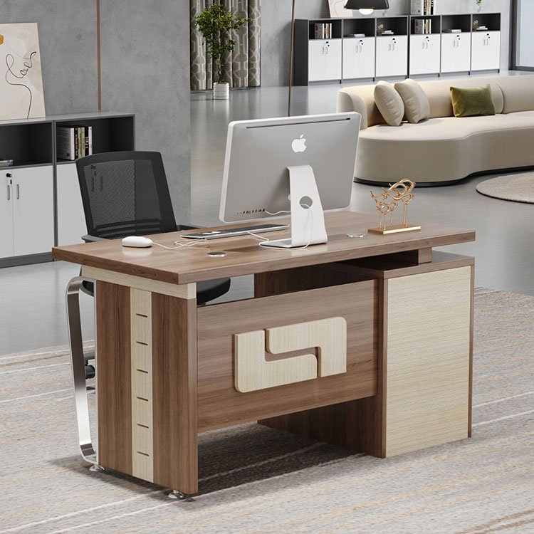 office desk PREMIUM MANAGER EXECUTIVE MODERN INTEGRATED OFFICE DESK WITH TWO-TONE WOOD FINISH - Image 1
