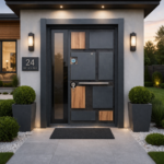 CONTEMPORARY GEOMETRIC STEEL DOOR WITH WOOD ACCENTS