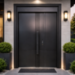 ULTRA-MODERN MATTE BLACK SECURITY DOOR WITH VERTICAL RIBBED DESIGN