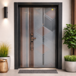 MODERN GEOMETRIC PANEL SECURITY DOOR WITH PREMIUM METALLIC ACCENTS