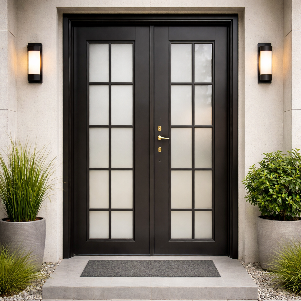 Elegant black steel security door entrance (1) MODERN ELEGANCE DOUBLE GLASS SECURITY DOOR - Image 1
